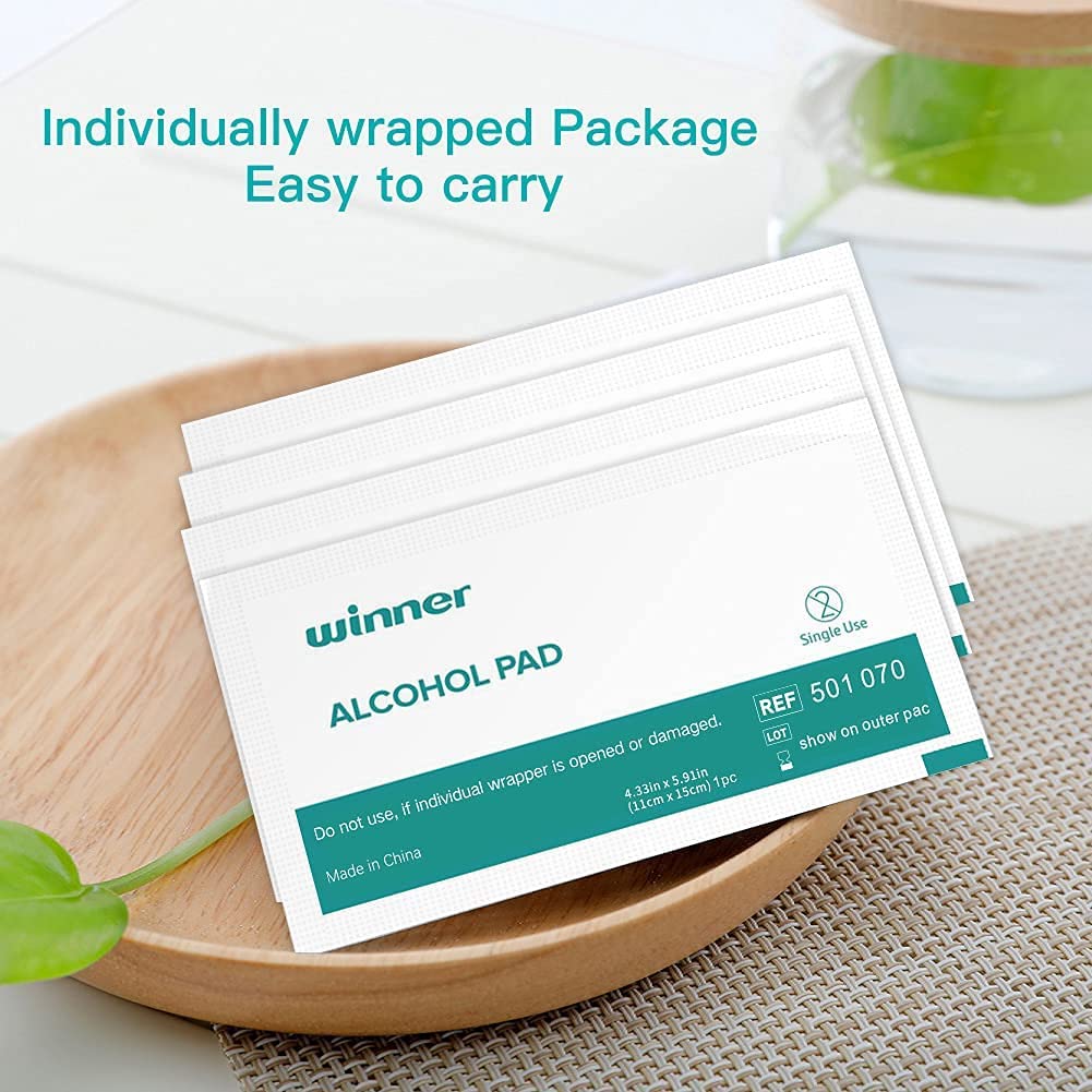 Winner Medical Alcohol Wipes 11cm*15cm, 50 Pcs, 75% Ethanol Hand & Skin Disinfecting Wipes, Individually Wrapped Sterile Alcohol Swabs, 4 Layers of Sterile Alcohol Pre Pads