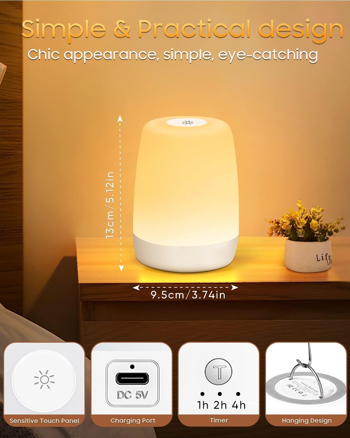 MEDE Night Light, Dimmable Bedside Lamps with RGB for Toddler, Kids, Adults