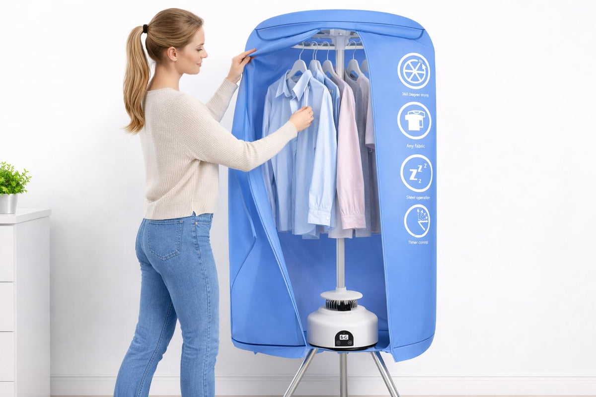 AMOS Eezy Dry Pod Heated Electric Clothes Dryer 10KG Capacity 1000W Indoor & Outdoor Folding Airer for Laundry Large Foldable Rack for Fast Drying With Cover (Dry Pod)