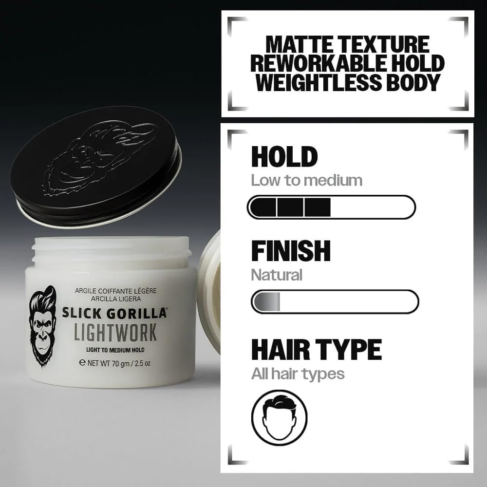 Slick Gorilla Lightwork Matte Hair Clay for Men, Flexible Hold, 70g