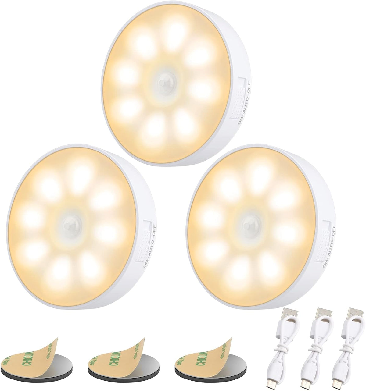 Motion Sensor Lights Indoor, 3 Pack Night Light, Warm Yellow