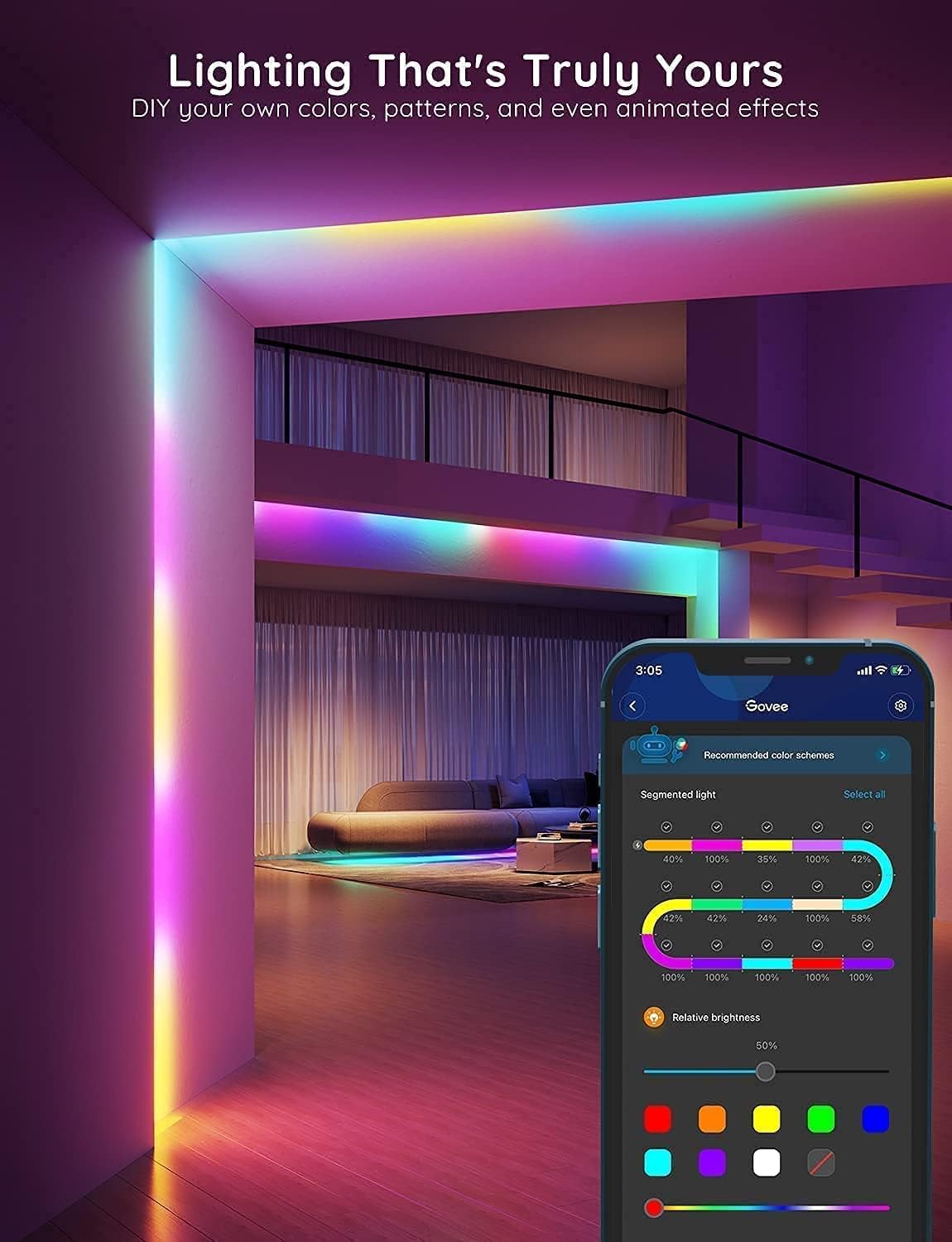 Govee LED Strip Light 5m, RGBIC Smart LED Strip Lights