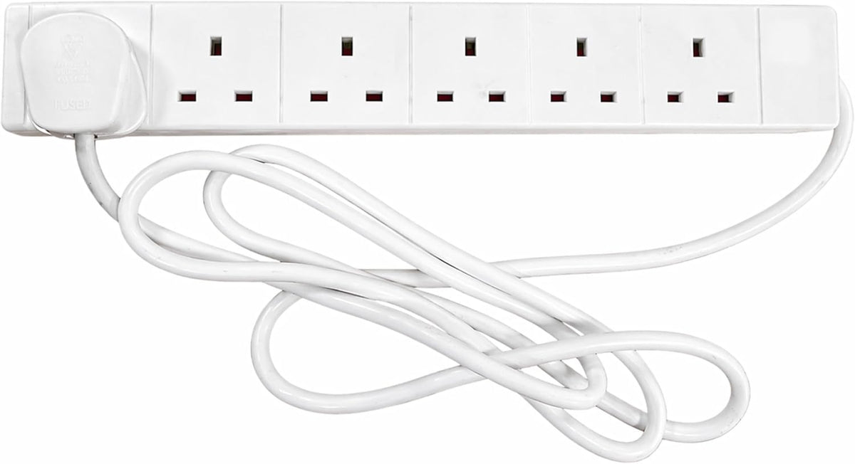 STATUS 6 Socket Extension Lead, 2m Multi-Plug Power Strip for Home, Office or Gaming Set-ups, White (S6W2MS12)