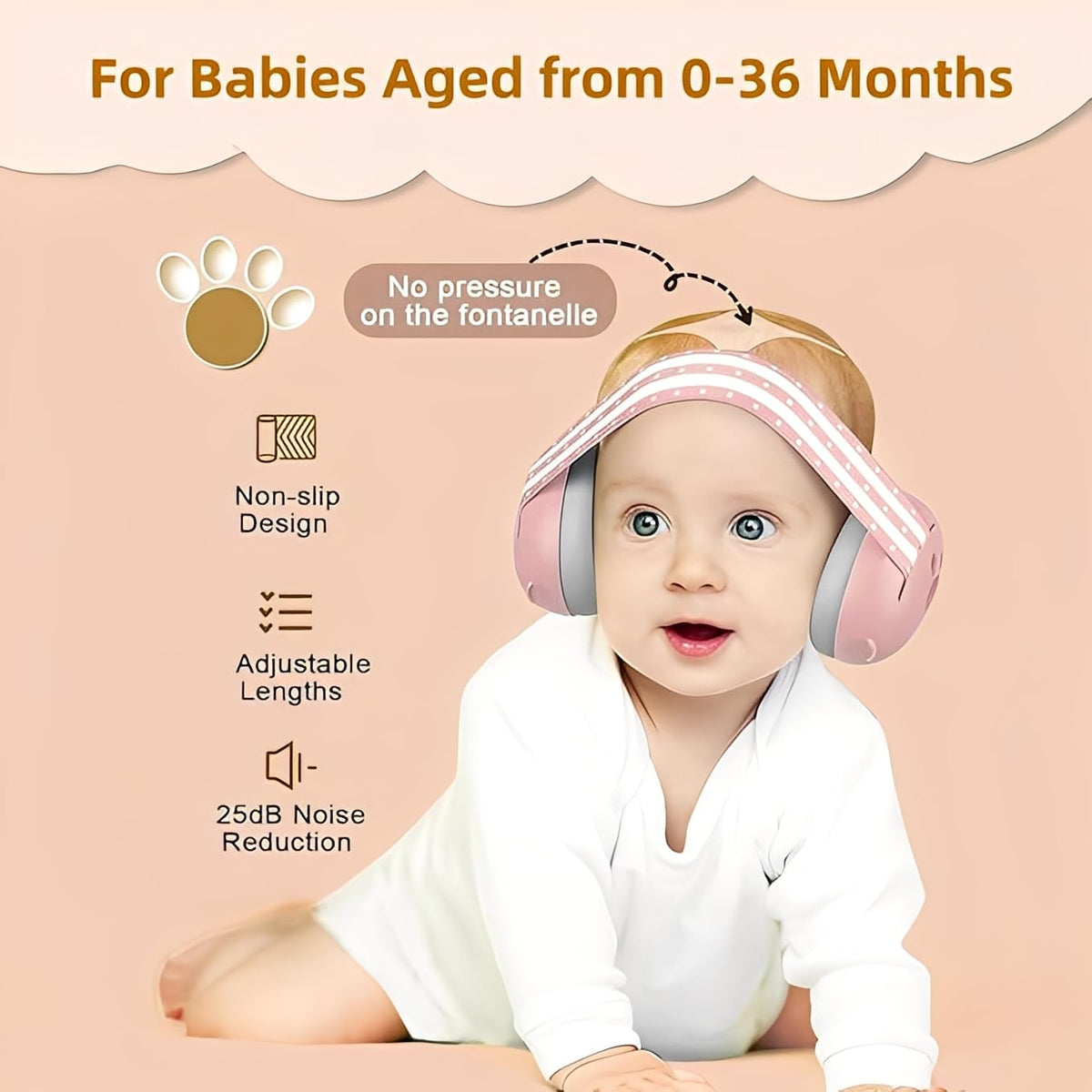 Baby Ear Defenders for 0-36 Months, Soft Adjustable with Noise‑Reduction