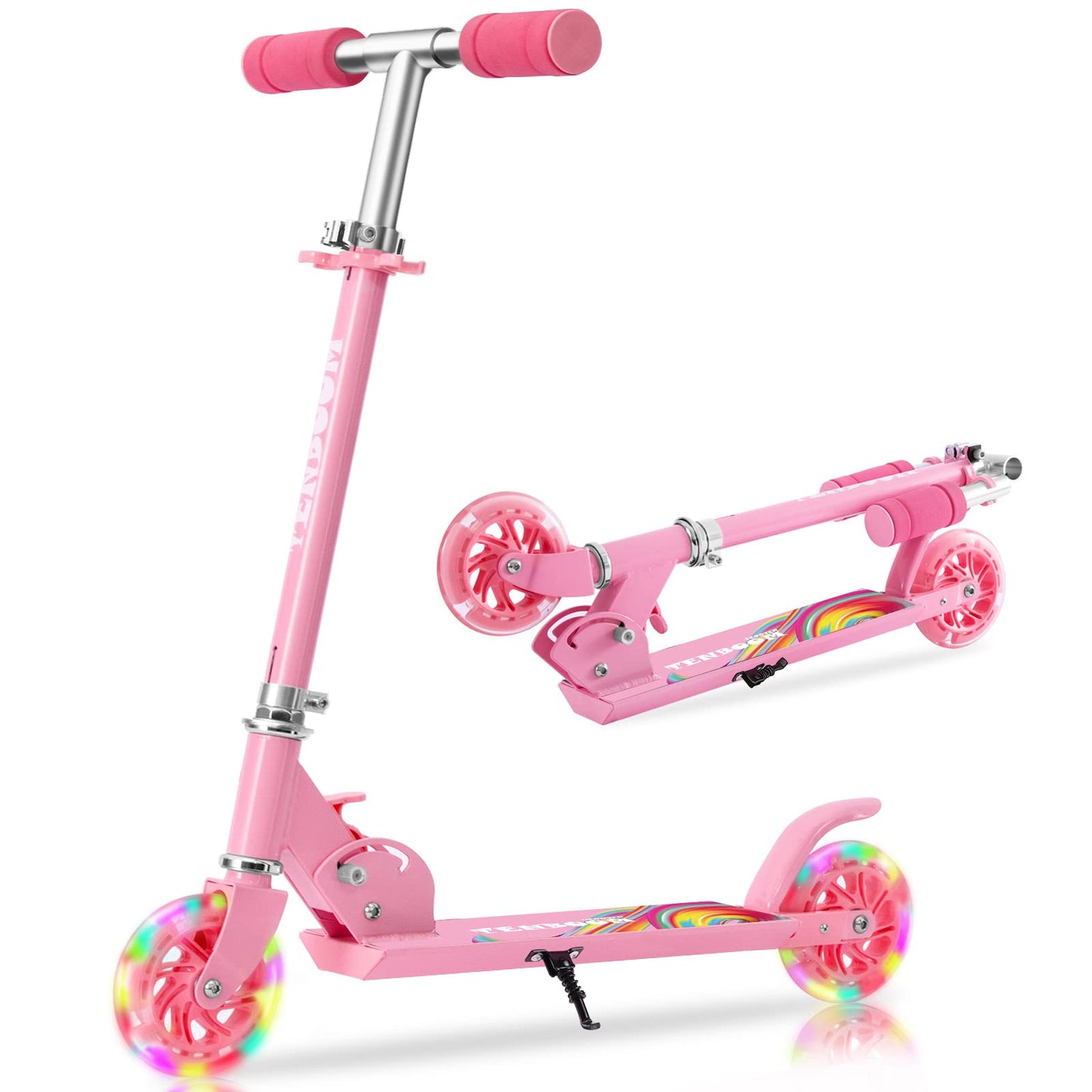 TENBOOM Kids Scooter with LED Light-Up Wheels — Adjustable Height, Aluminium Frame