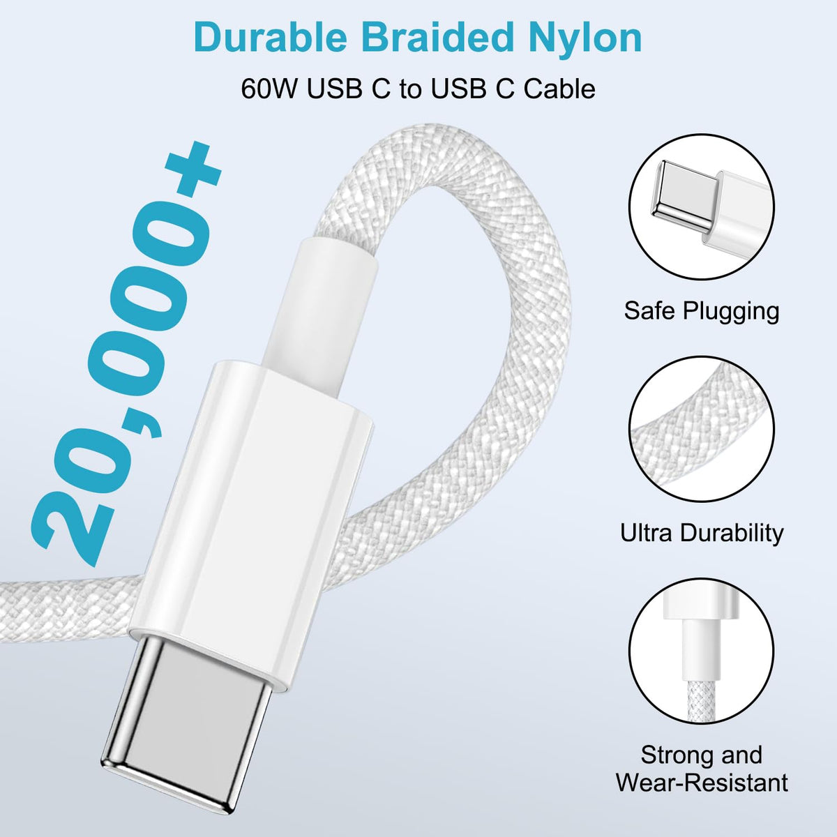 USB C to USB C Charger Cable 2M 2Pack, 60W Nylon Braided USB C to C Cable Original Fast Charge Type C Data Cable for iPhone 18 Pro Max/Duo/Fold/17e/17Air/16/Plus, Samsung Galaxy S26 S25, MacBook Air
