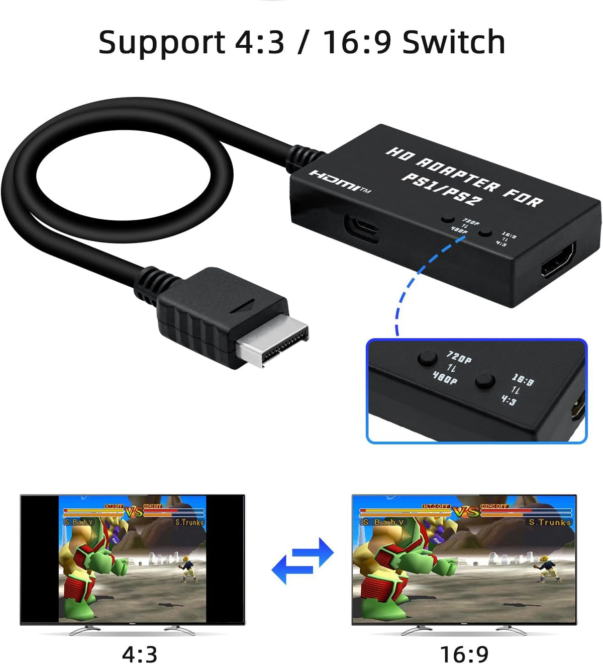 Mcbazel PS1/PS2 To HDMI Adapter,Multifunctional HDTV HDMI Cable Adapter for PS1/PS2/PS One
