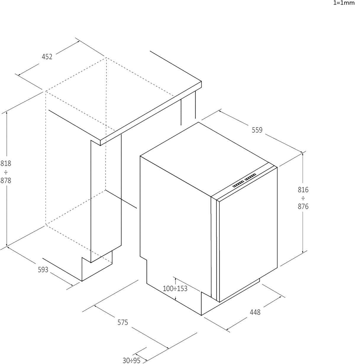 Candy Integrated Slimline Dishwasher, 9 Place Settings, E Class