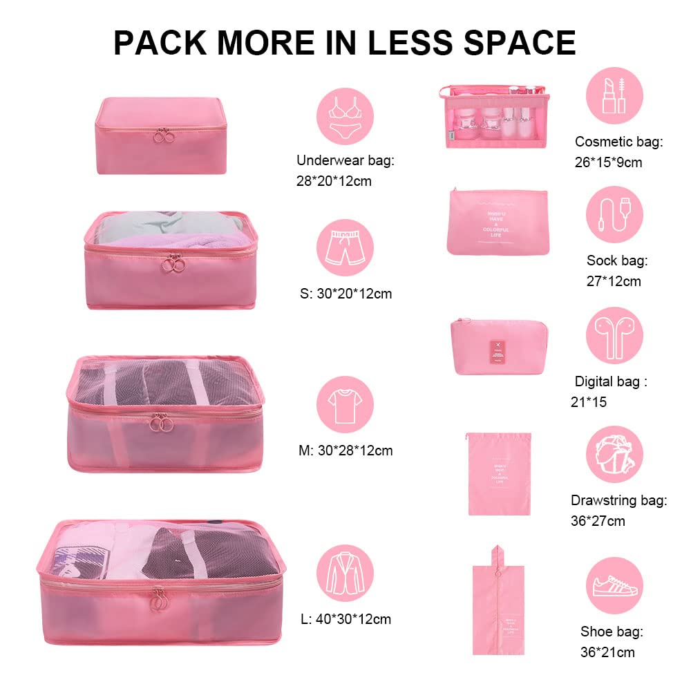 OSDUE Packing Cubes for Suitcase, 8PCS Thickening Travel Organiser Packing Bags Lightweight Travel Accessories Organizers Essentials Clothes Shoes Cosmetics Toiletries Storage Bags