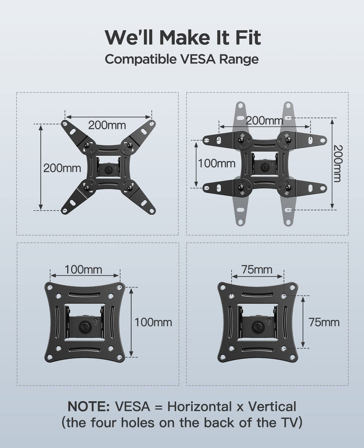 PERLESMITH TV Wall bracket for most 26-60 inch Plasma & Curved TV up to 35kg, Universal TV Bracket Wall Mount with Tilt Swivel Extension, Max VESA 400x400mm