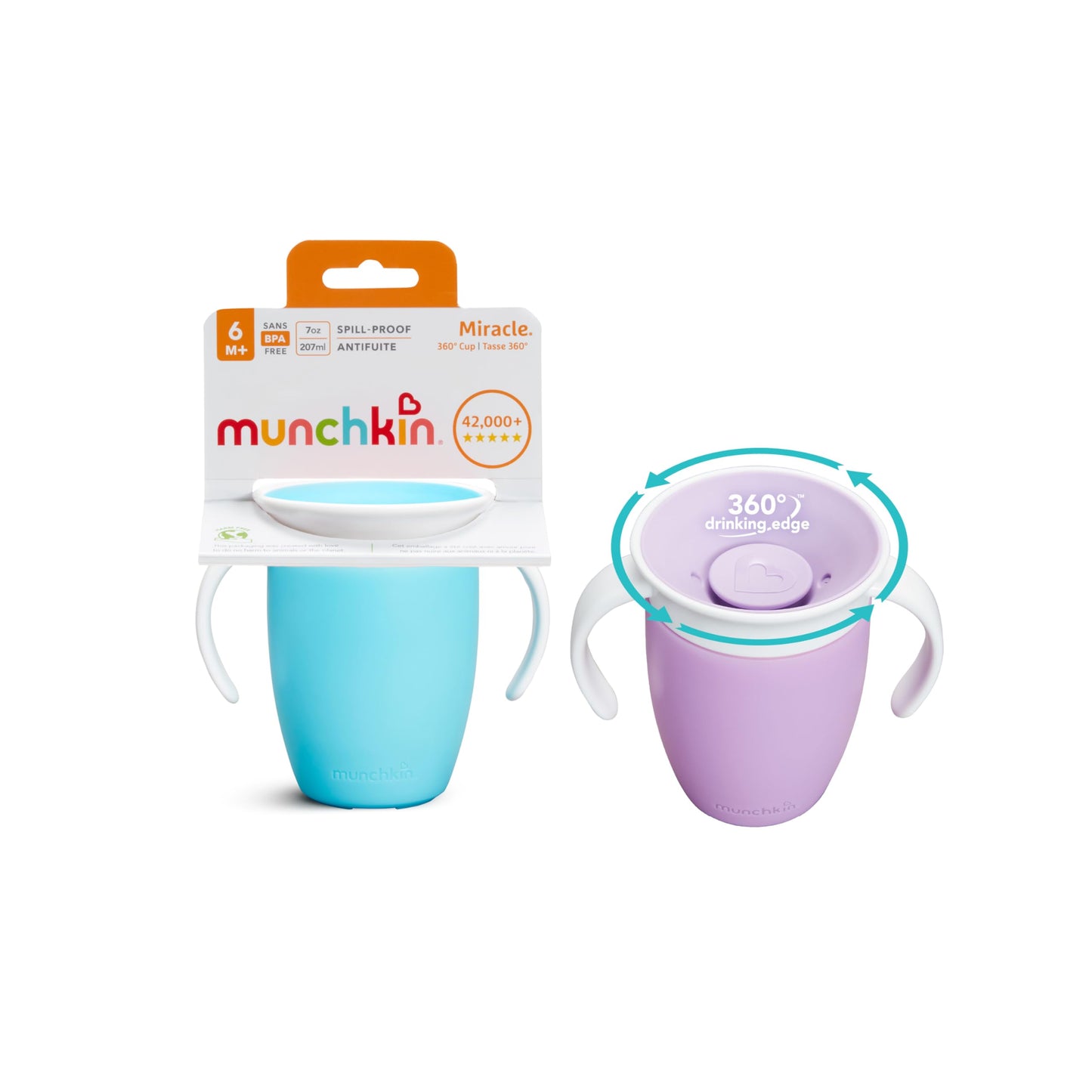 Munchkin Miracle 360 Sippy Cup | Trainer Toddler BPA Free Baby & Toddler Cups w.Handles | Non Spill | Dishwasher Safe Baby | Leakproof | 6+ Months| 7oz/207ml | 2 Pack | Blue/Green