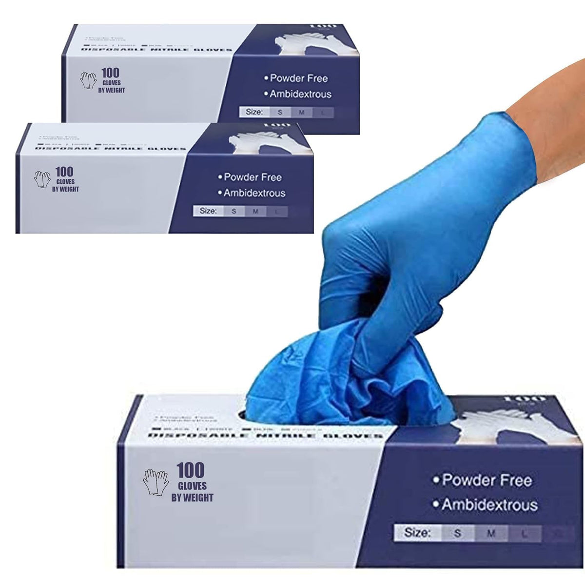 Surgicals Powder Free Nitrile Gloves, Food Grade, Hand Disposable Gloves - 100 Count - Blue (100, Large)