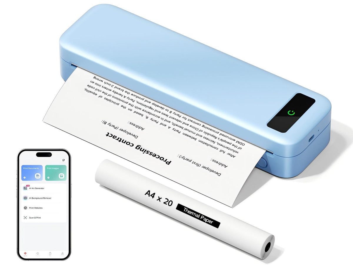 Portable Thermal Printer A4 Inkless Wireless Bluetooth Small Mobile - Black