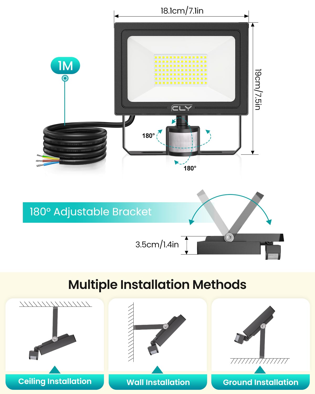 CLY Security Lights Outdoor Motion Sensor 30W PIR Sensor Light 2820LM 6500K