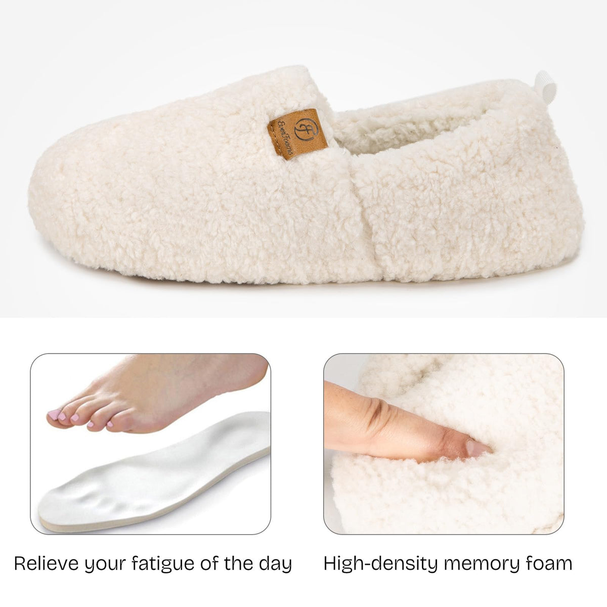 EverFoams Women's Fuzzy Full Slippers Faux Shearling Memory Foam