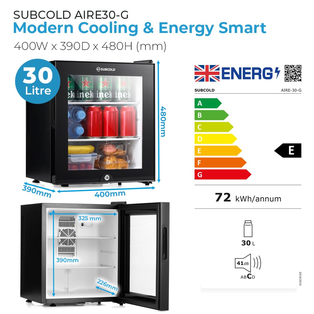 Subcold Aire20-G Mini Fridge | 20L | Frost-Free | Glass Door | LED