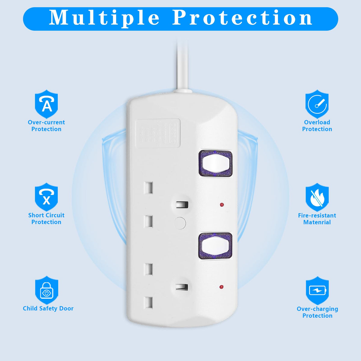 Extension Lead 5M, 4 Plug Extension Lead with Individual Switches(3250W)
