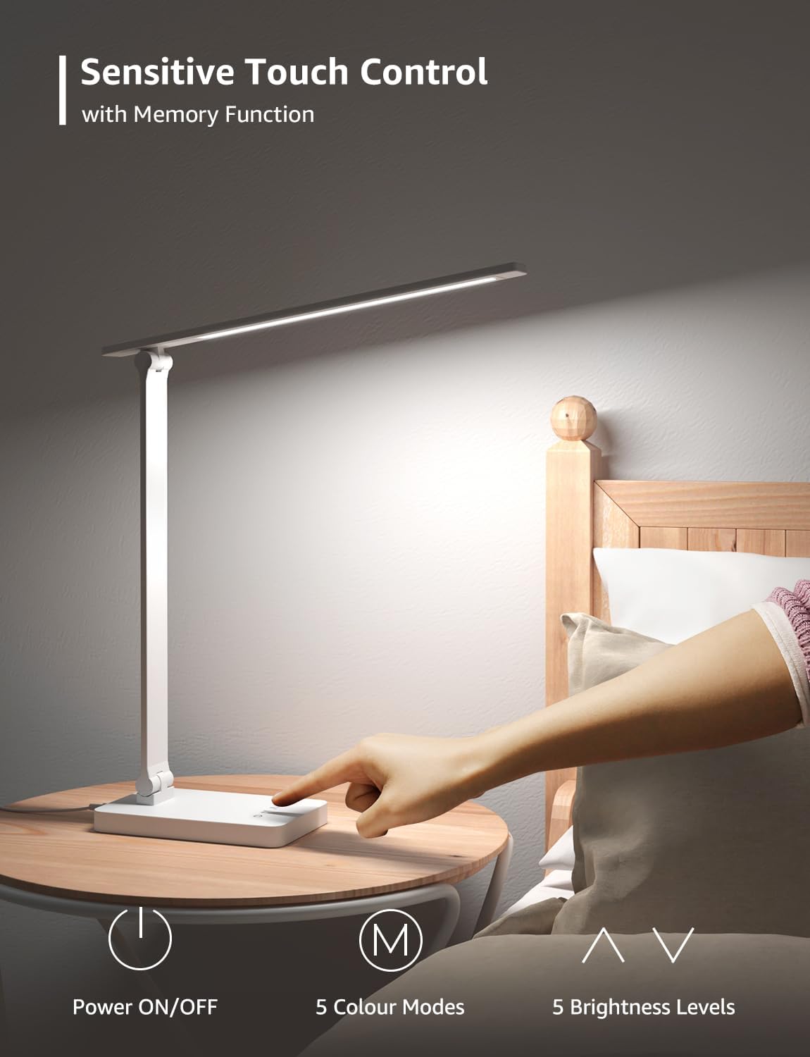 Lepro Desk Lamp, 800lm LED Desk Lamp with Power Adapter, Dimmable, Eye-Care