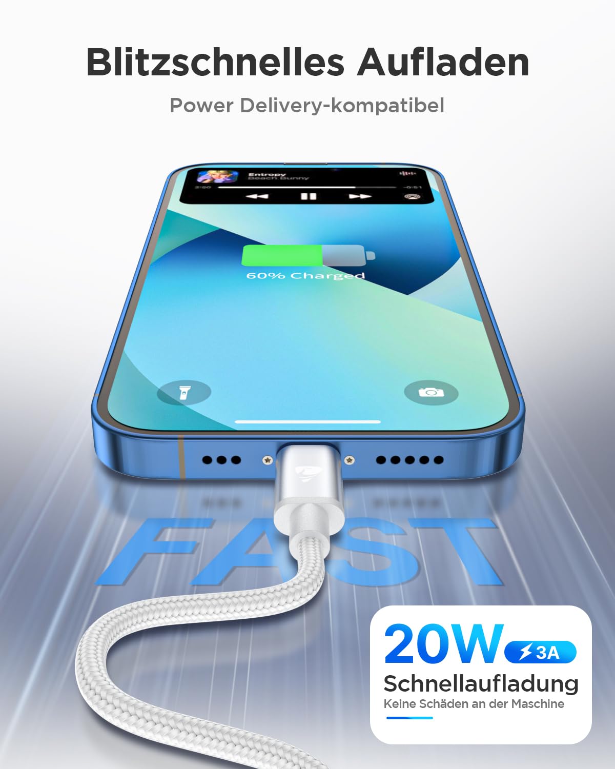 Aioneus USB C to Lightning Cable 2M [Apple MFi Certified] iPhone Fast Charger Cable USB-C Charging Lead Cord for iPhone14/13/12/12 PRO Max/12 Mini/11/11PRO/XS/Max/XR/X/8/8Plus/iPad