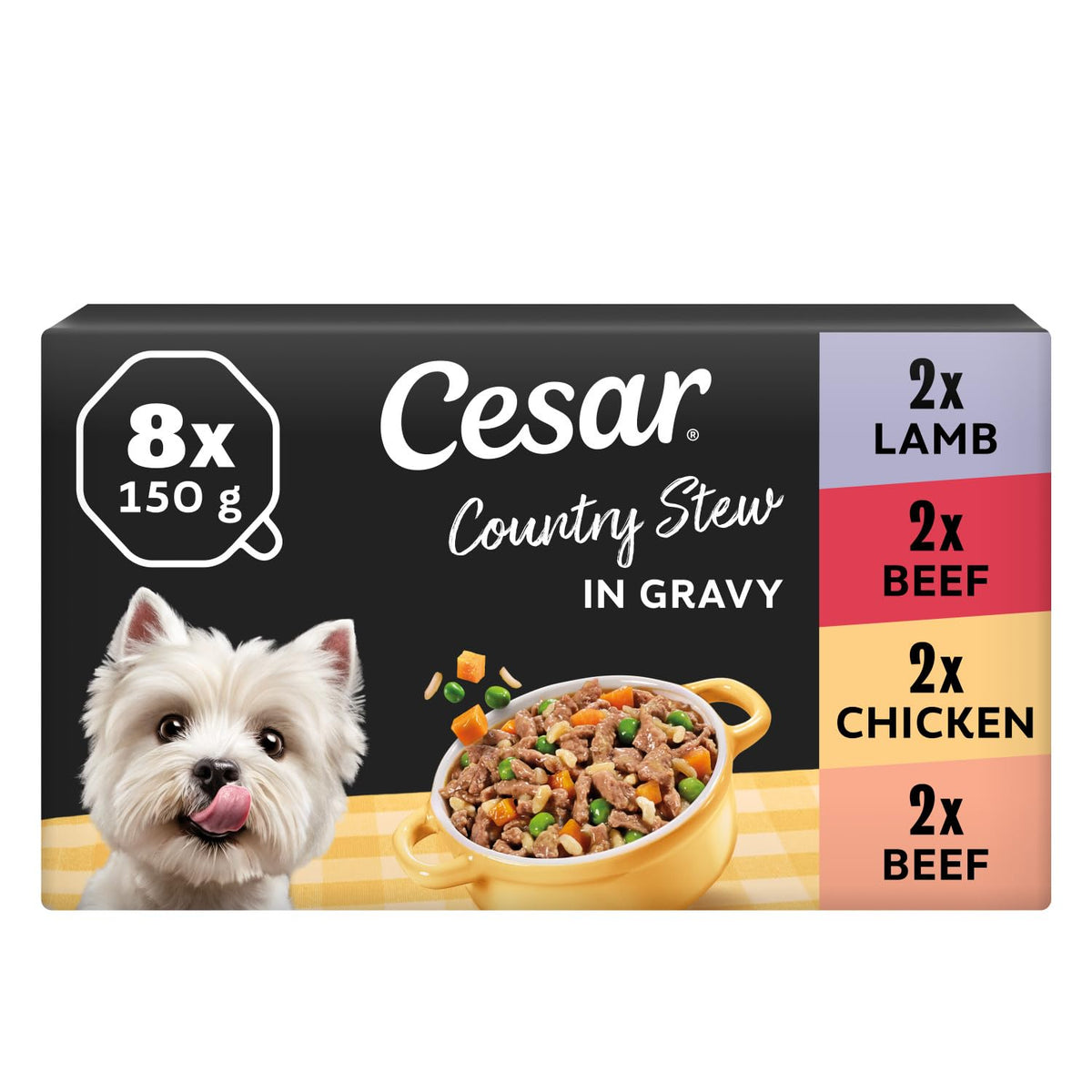 CESAR Pouch Selection in Jelly, Fresh Adult Wet Dog Food Pouches in Delicious Jelly with Succulent Meats and Vegetables, 48 x 100 g