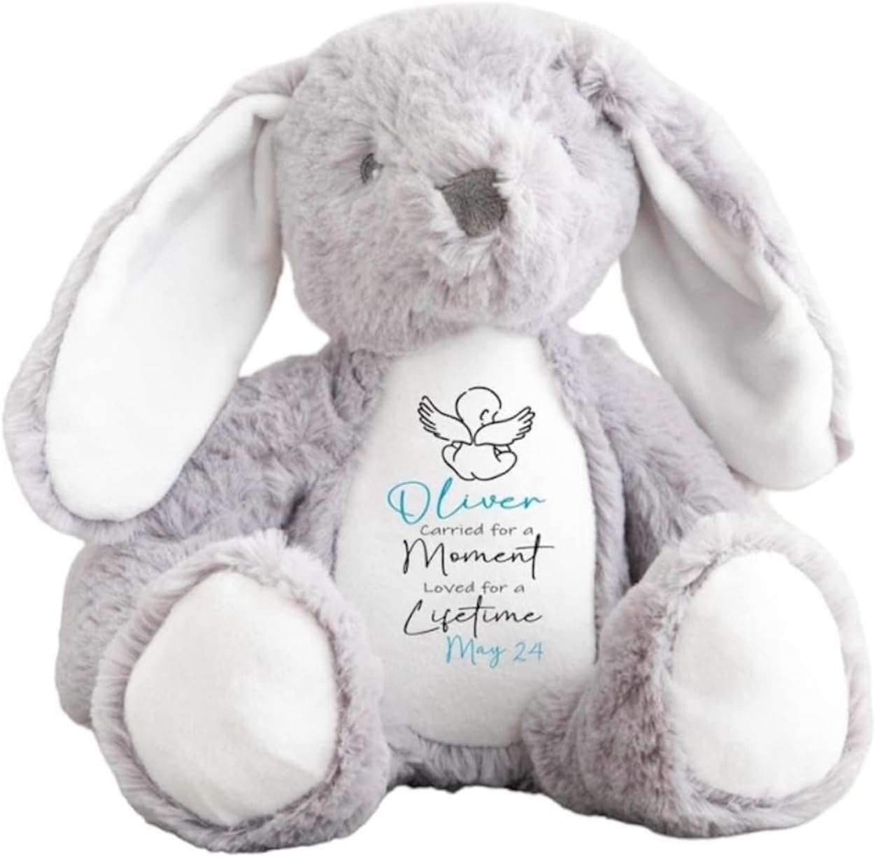 Personalised Teddy Baby Memorial Keepsake | Customised with Name or Message | Tribute for Baby Loss | Velveteen Rabbit Soft Toy | Grey, White