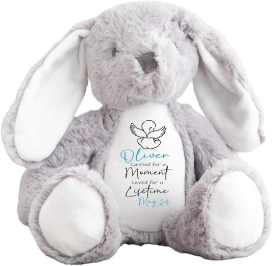 Personalised Baby Memorial Velveteen Rabbit Keepsake — Custom Name or Message | EN71 Certified | Grey & White