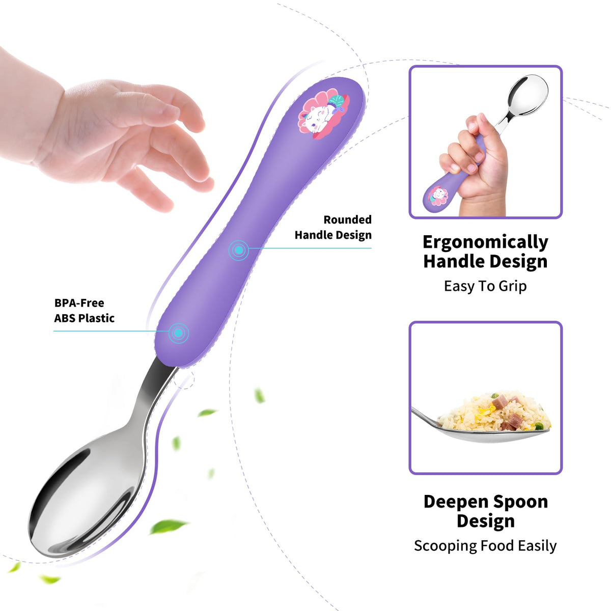 Lehoo Castle Stainless Steel Toddler Cutlery Set, 6-Piece Dinosaur Design