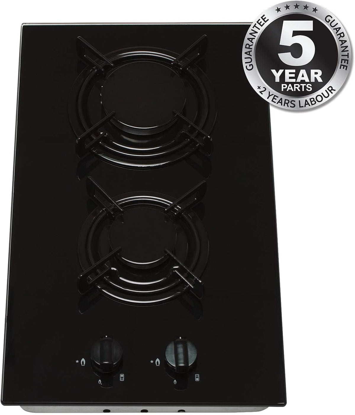 SIA GHG302BL 30cm 2 Burner Black Glass On Gas Domino Hob With Enamel Pan Stands