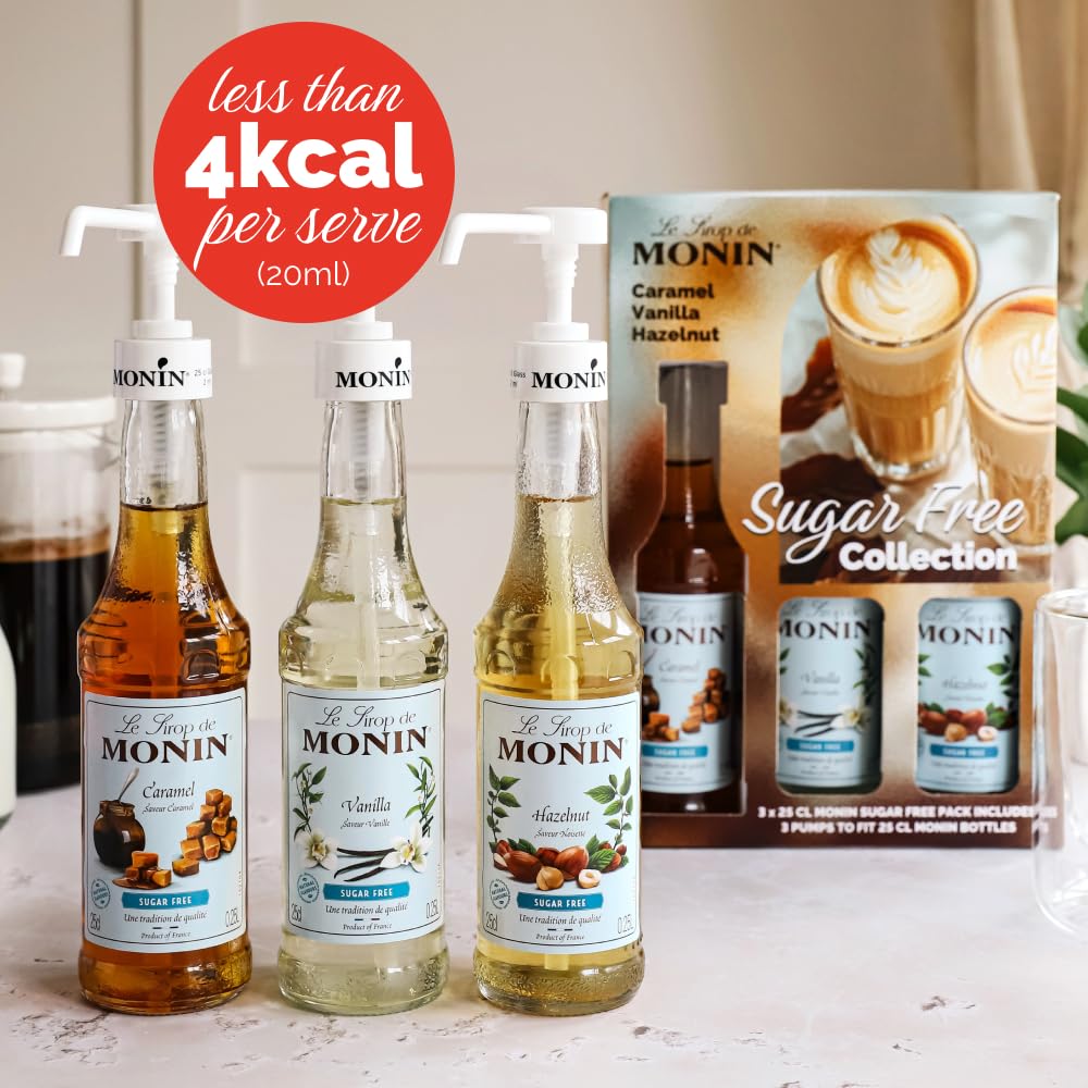 MONIN Premium Caramel Sugar Free Syrup 1L for Coffee and Cocktails. Vegan-Friendly, Allergen-Free, 100 Percent Natural Flavours and Colourings. Sugar-Free Coffee Syrup