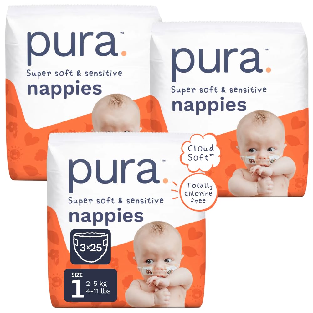 Pura Nappy Size 1 (2–5kg) 25 Count Sensitive Skin