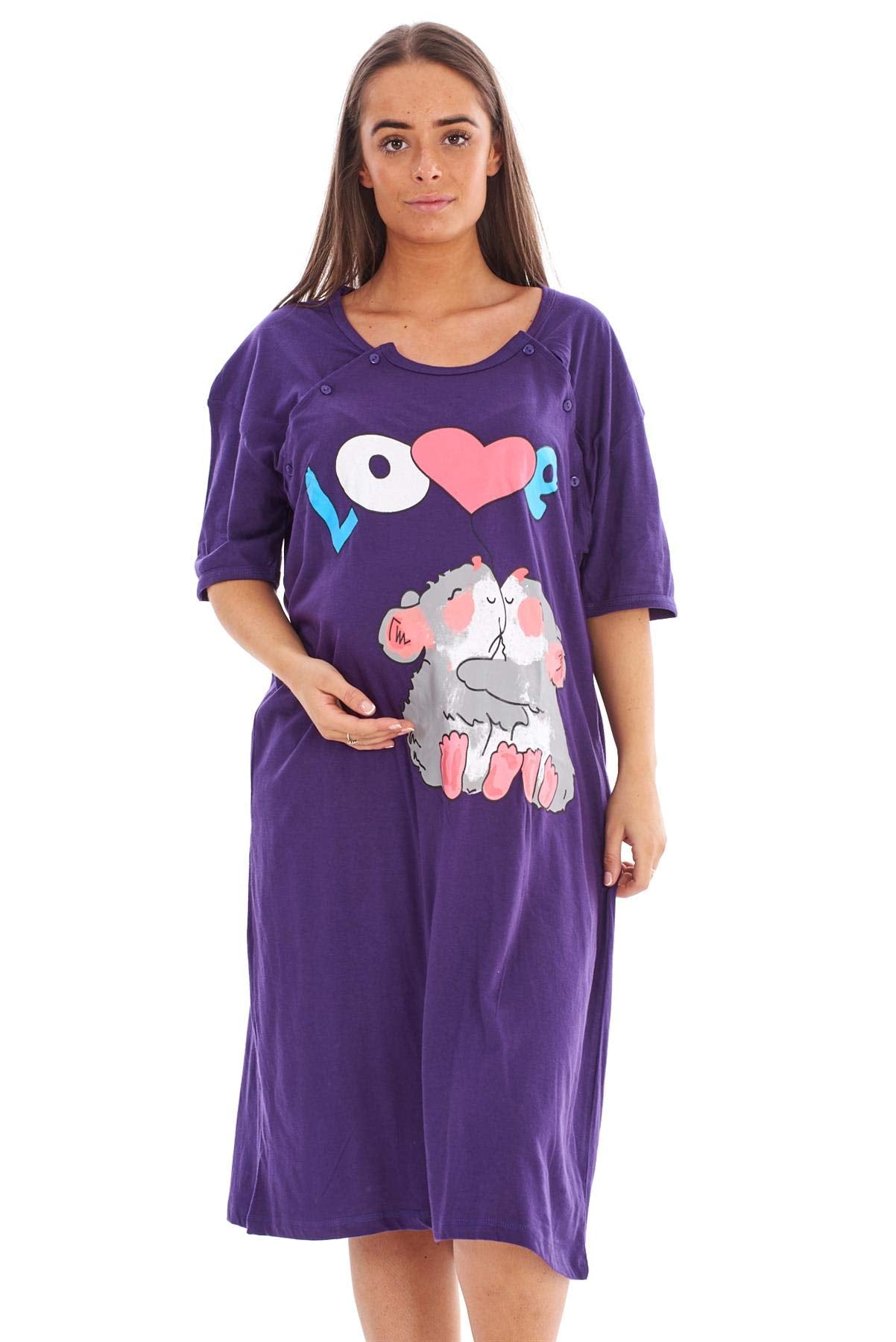 Malay Ladies Maternity Nursing Nightdress 100% Cotton Motif Print Breast Buttons Labor