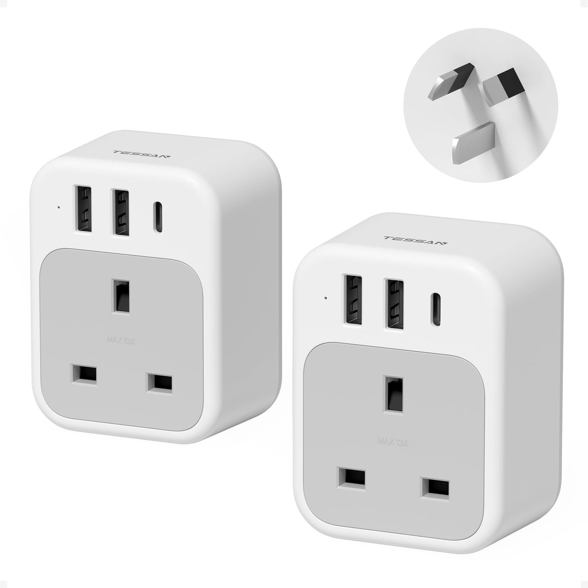 TESSAN UK to South Africa Plug Adapter, Type M Travel Adaptor with USB C