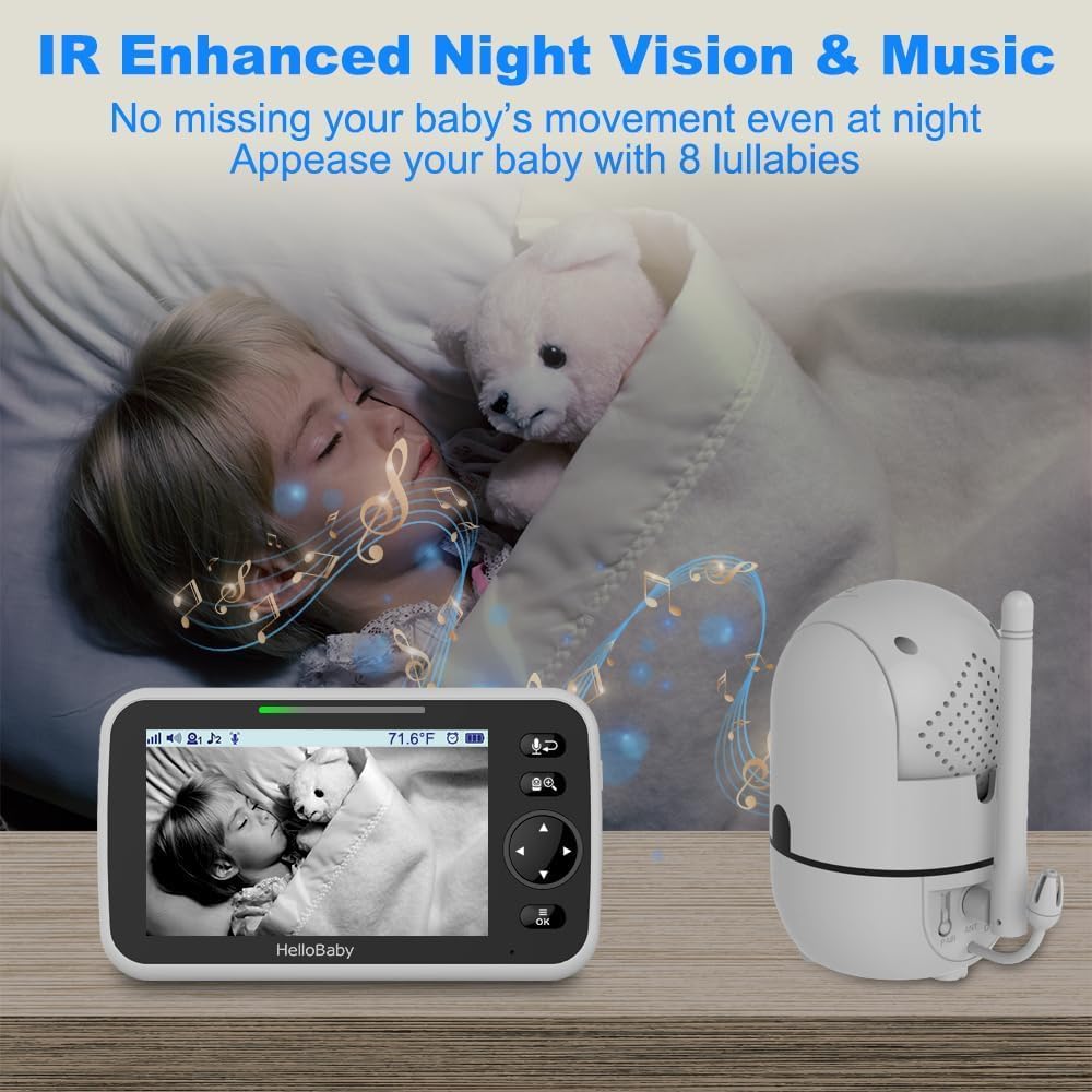 HelloBaby HB6550 Baby Monitor with Camera and Night Vision, 5" Split Screen