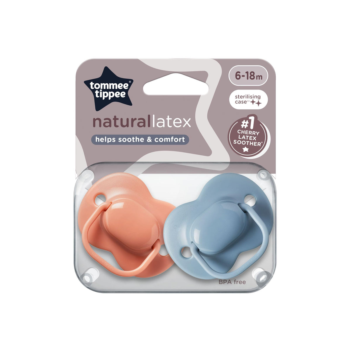 Tommee Tippee Cherry Latex Dummies, 18-36 Months, Pack of 2 Dummiess with 100% Natural Latex baglet