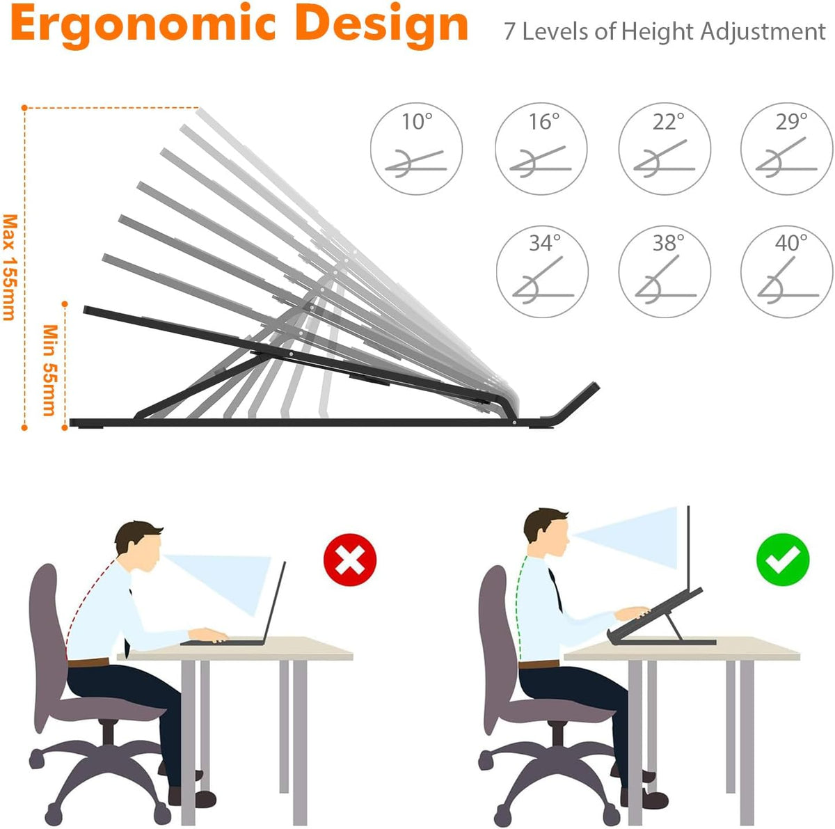GRIFEMA Laptop Stand for Desk, Aluminum Laptop Riser 7-Angle Adjustable