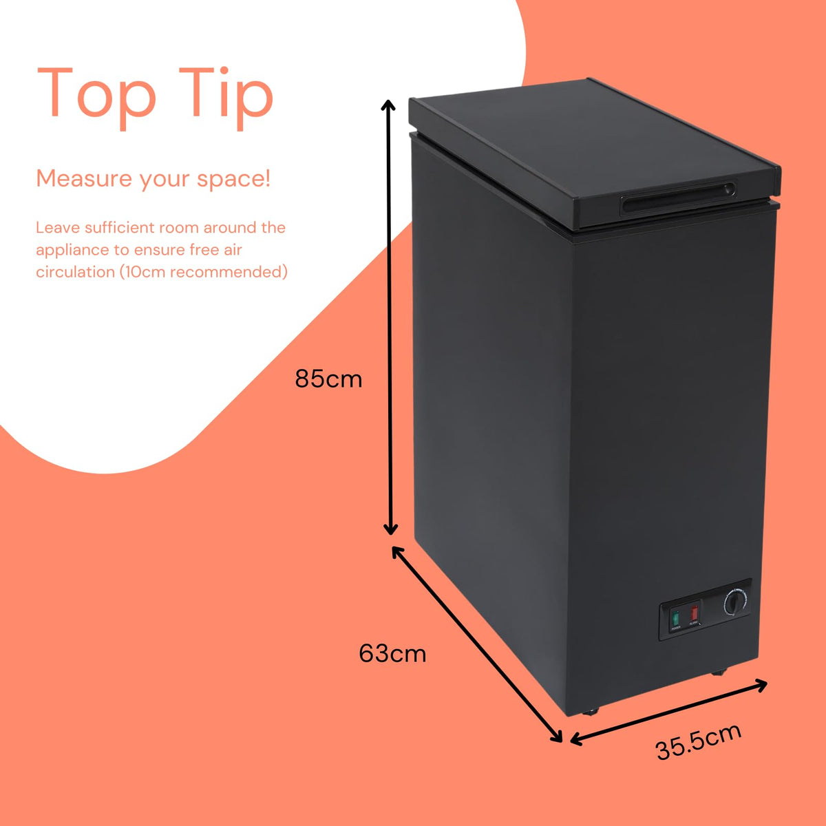 SIA Chest Freezer 53L, Removable Wire Basket, Slimline, Black, CHF60B