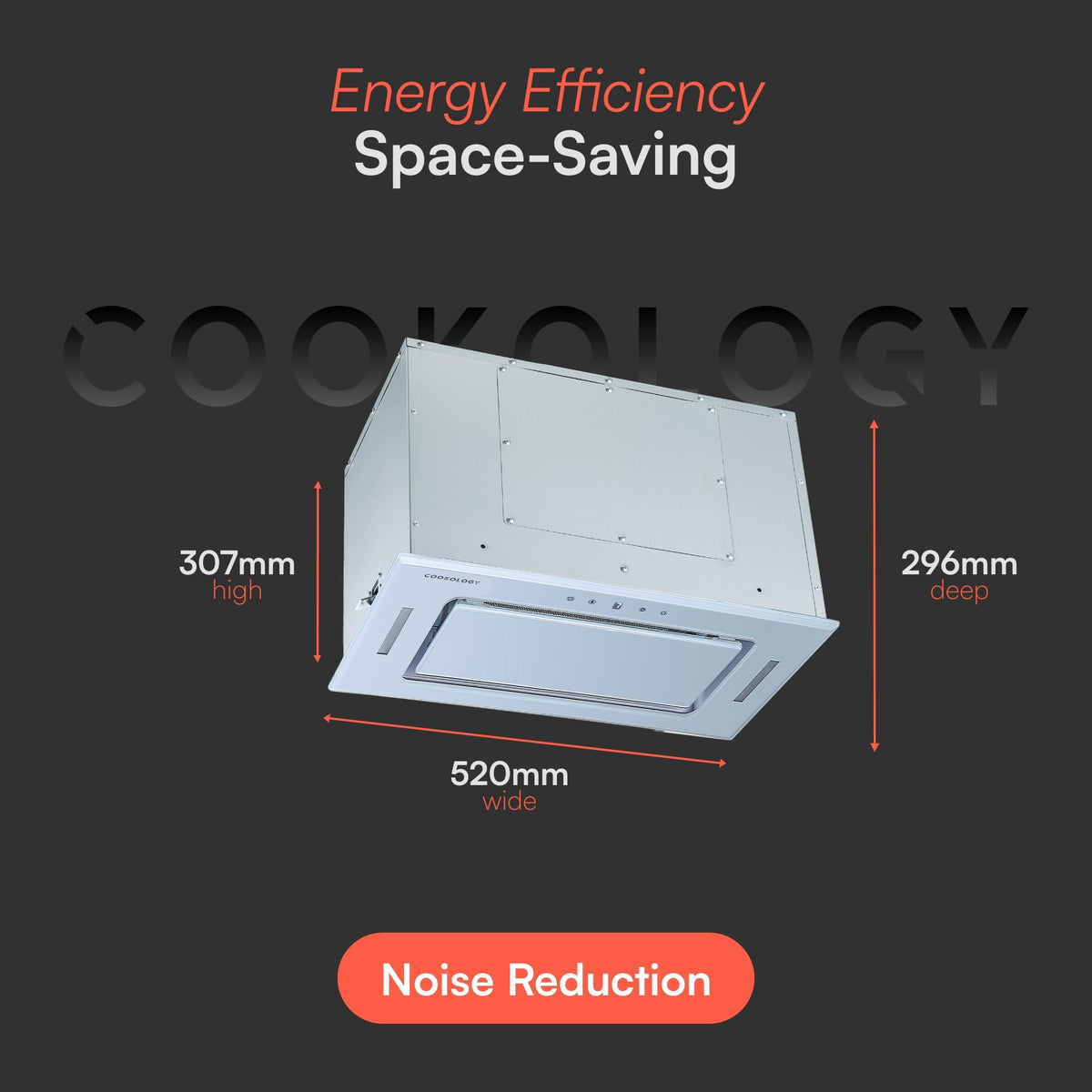 Cookology BUGL750BK Integrated Extractor Fan Cooker Hood in Black - 75cm Width - Built-in Cupboard Glass Canopy - Touch Controls - 2 LED Lights - Switch-off Timer - 3 Speed Settings - A+ Rated