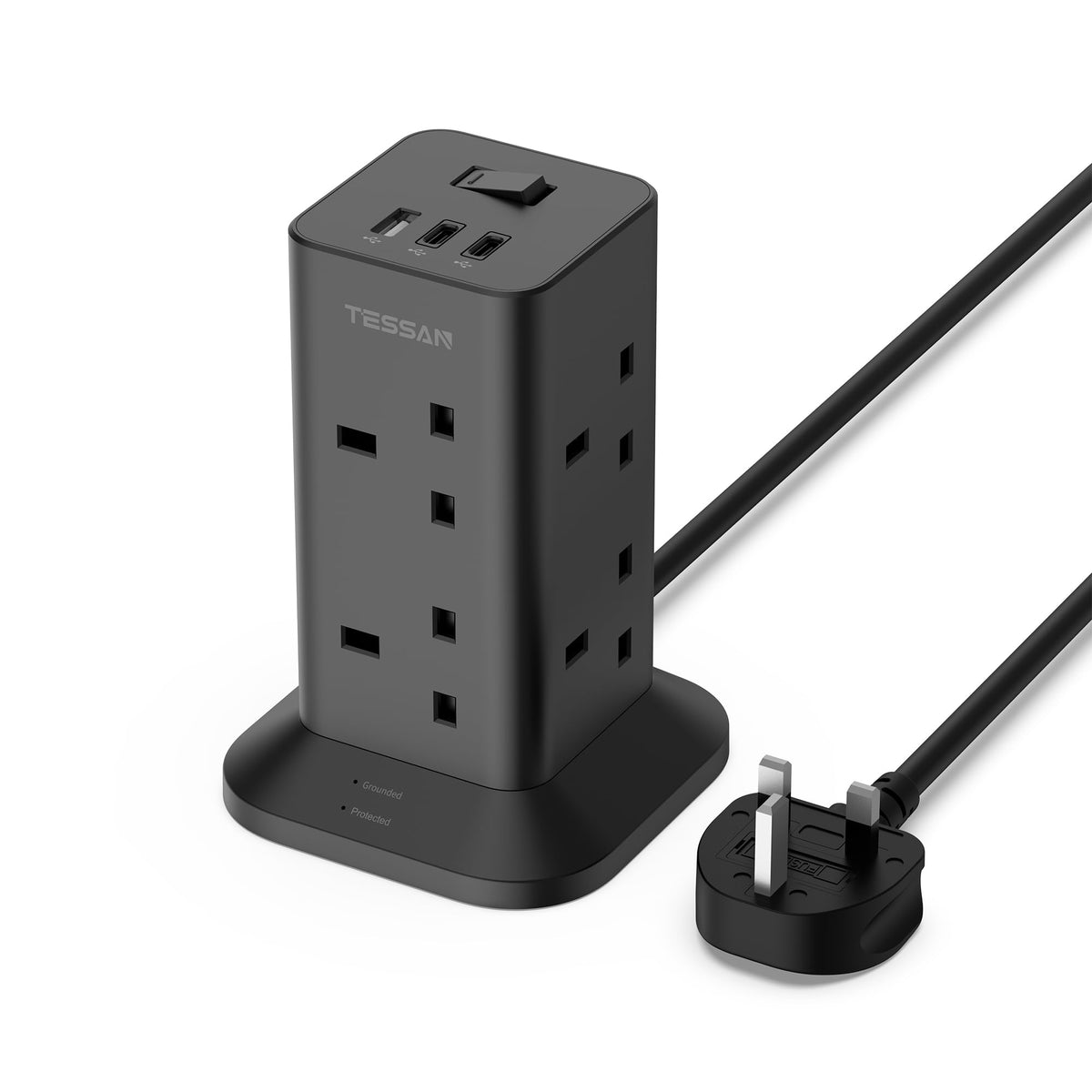 TESSAN Tower Extension Lead with USB C Slots