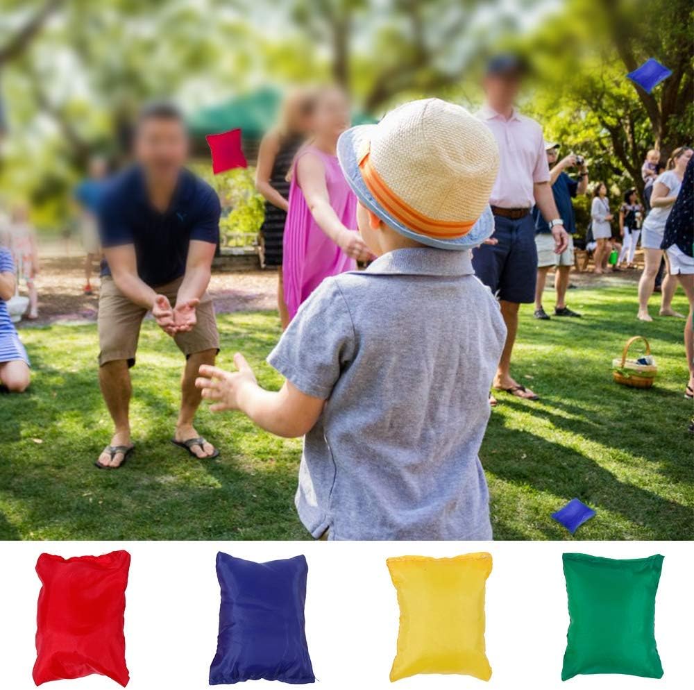 GOLDGE 32 Pcs Sports Day Kit, Sack Race Set Bean Bag Toss Fun Outdoor Garden Family Game for Adults And Kids, Includes 4 Coloured Sack, 4 Eggs, 4 Spoons, 4 Bean Bags, 2 Whistles and other