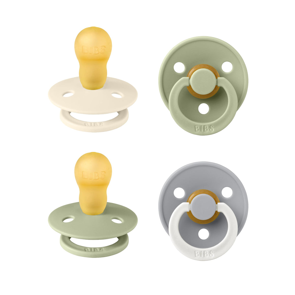 BIBS Colour Glow Dummy, 0-6 Months, 4-Pack, Ivory/Sage/Sage Glow/Cloud Glow