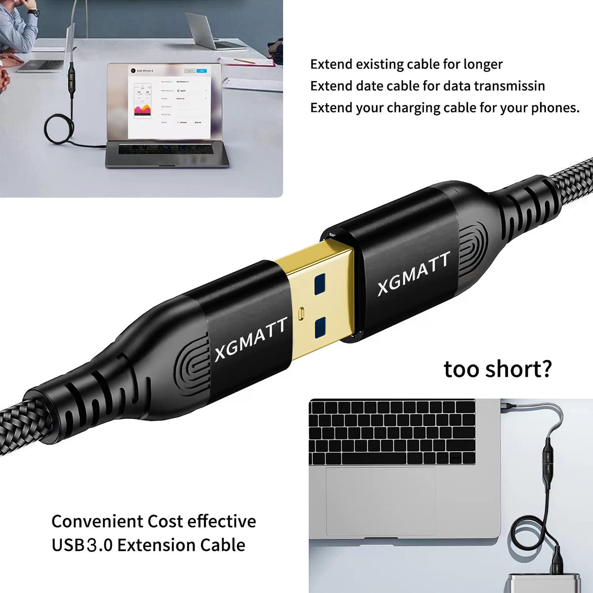 USB Extension Cable 2M 2Pack USB 3.0 Extender Male to Female Blue