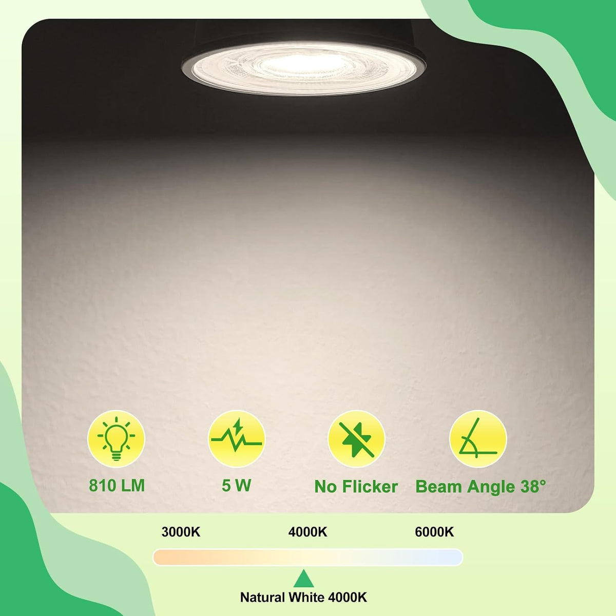 GU10 Led Bulbs Natural White 4000K, 5W Spotlight Light Bulb, 810LM Energy Saving LED Bulb, (50W Equivalent), Non-Flicker, Non-Dimmable, for Home Lighting, 10 Pack [Energy Class C]