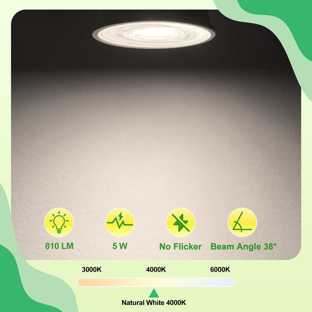 GU10 Led Bulbs Natural White 4000K, 5W Spotlight Light Bulb, 810LM Energy Saving LED Bulb, (50W Equivalent), Non-Flicker, Non-Dimmable, for Home Lighting, 10 Pack [Energy Class C]