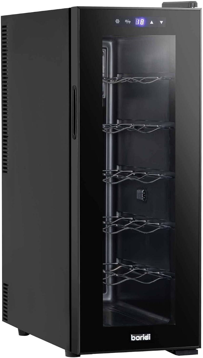 Dellonda Baridi 12 Bottle Wine Fridge with Digital Touch Screen Controls, Metal Shelves & LED Light, Black - DH73