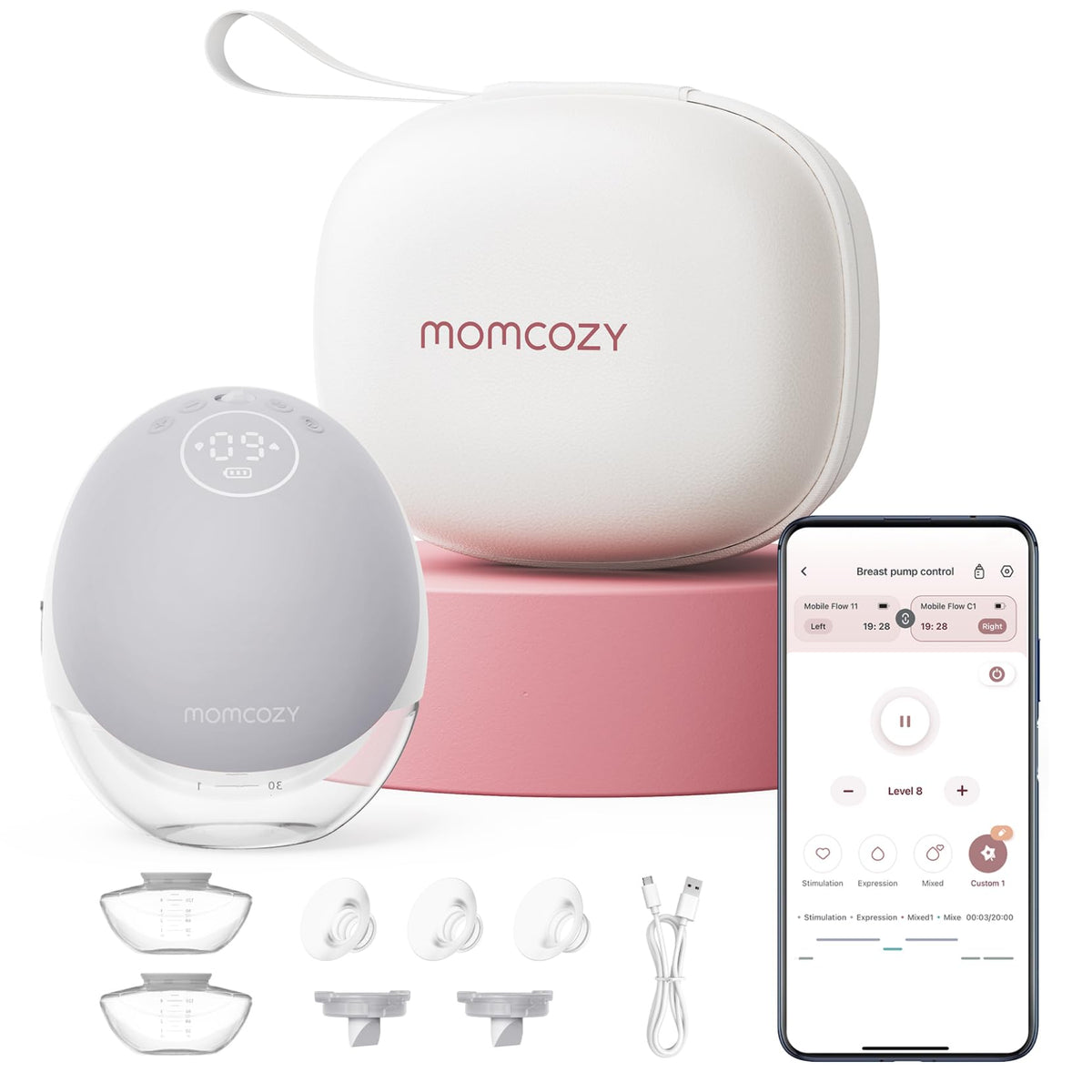 Momcozy Full Set Collector Cup Only Compatible with Momcozy M5 NOT for Others. Original M5 Breast Pump Replacement Accessories (160ml, with Double-Sealed Flange 24mm)