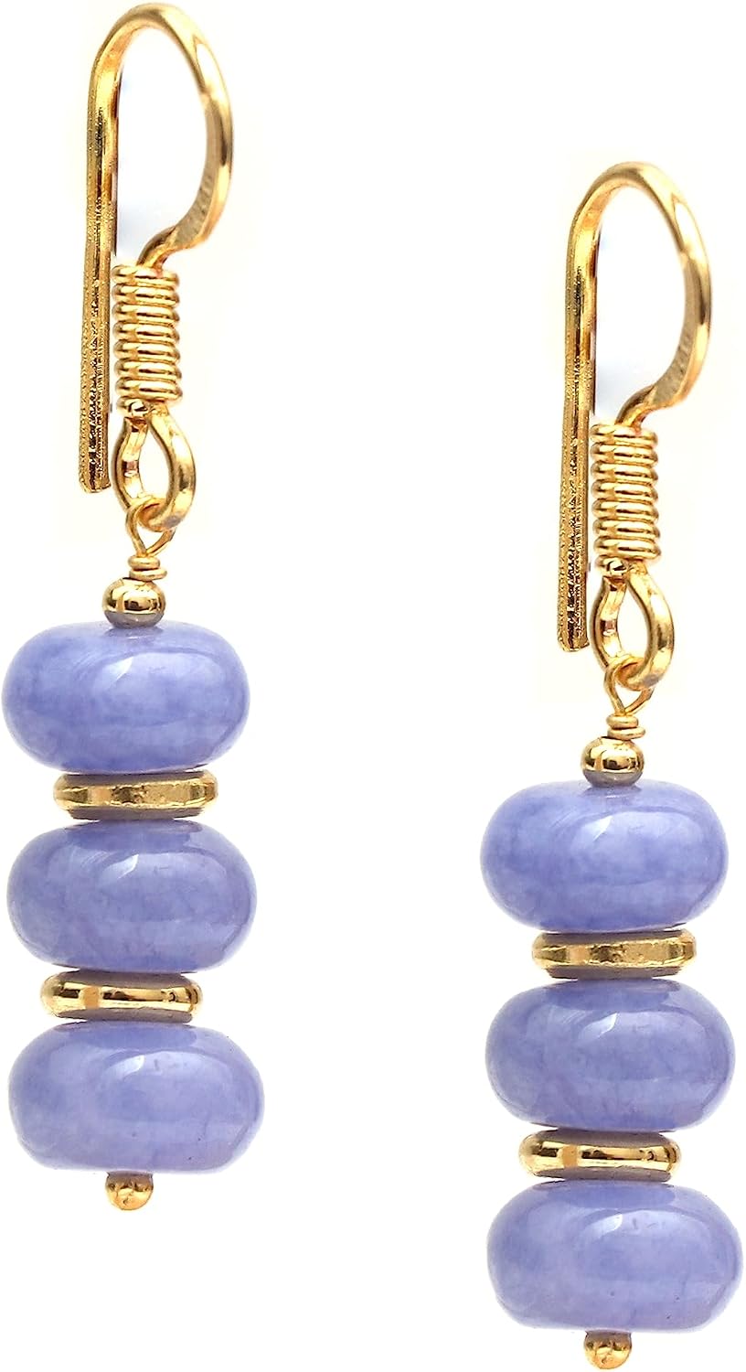 Gempires Natural Gemstone Rondelle Bead Earrings for Women | 8mm Beaded Drop Dangle Earrings | Gold Plated Hypoallergenic Hook Jewelry | Handmade Lightweight Crystal Earrings