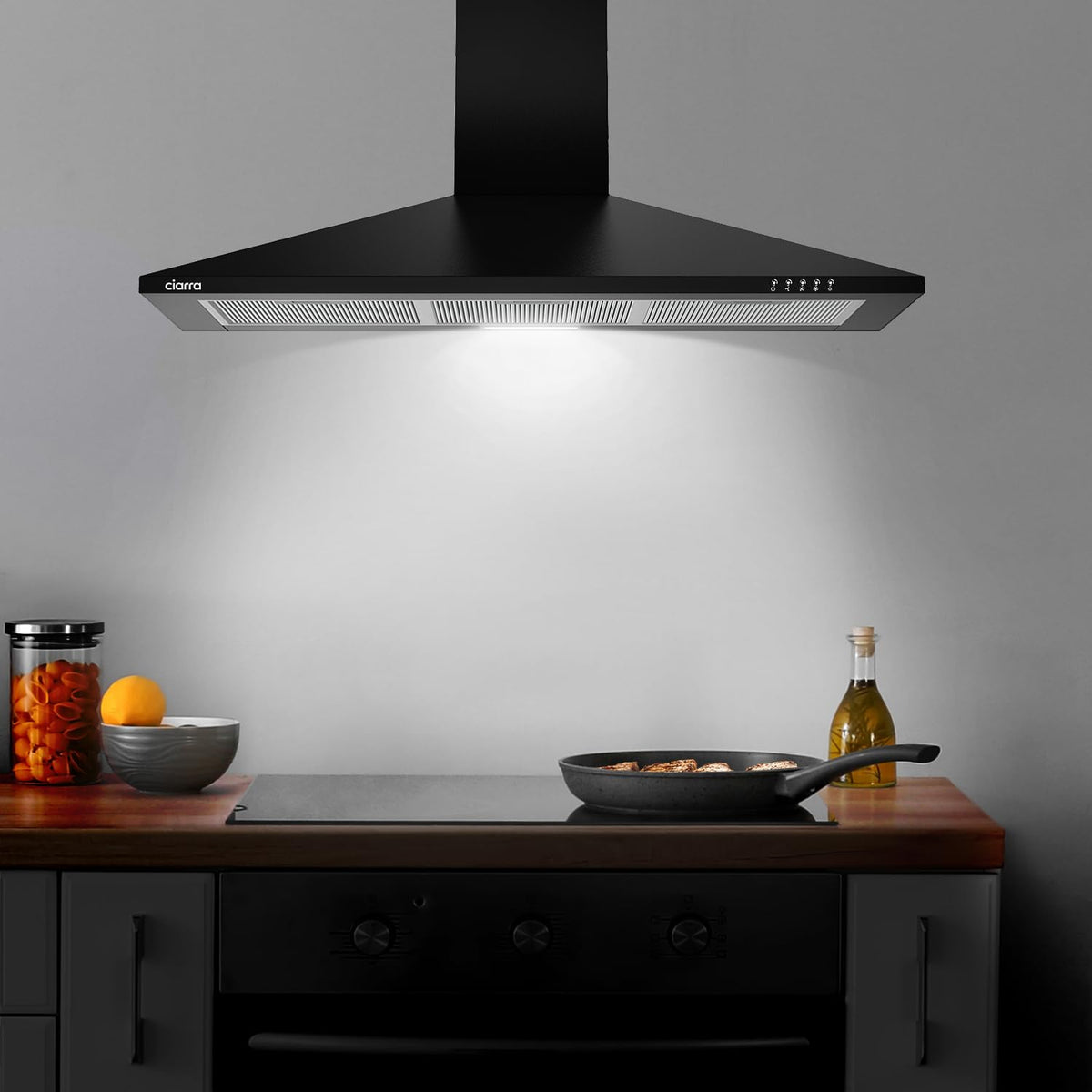 CIARRA 60cm Chimney Cooker Hood, 370m³/h,Ducting & Recirculation,CAS6201A