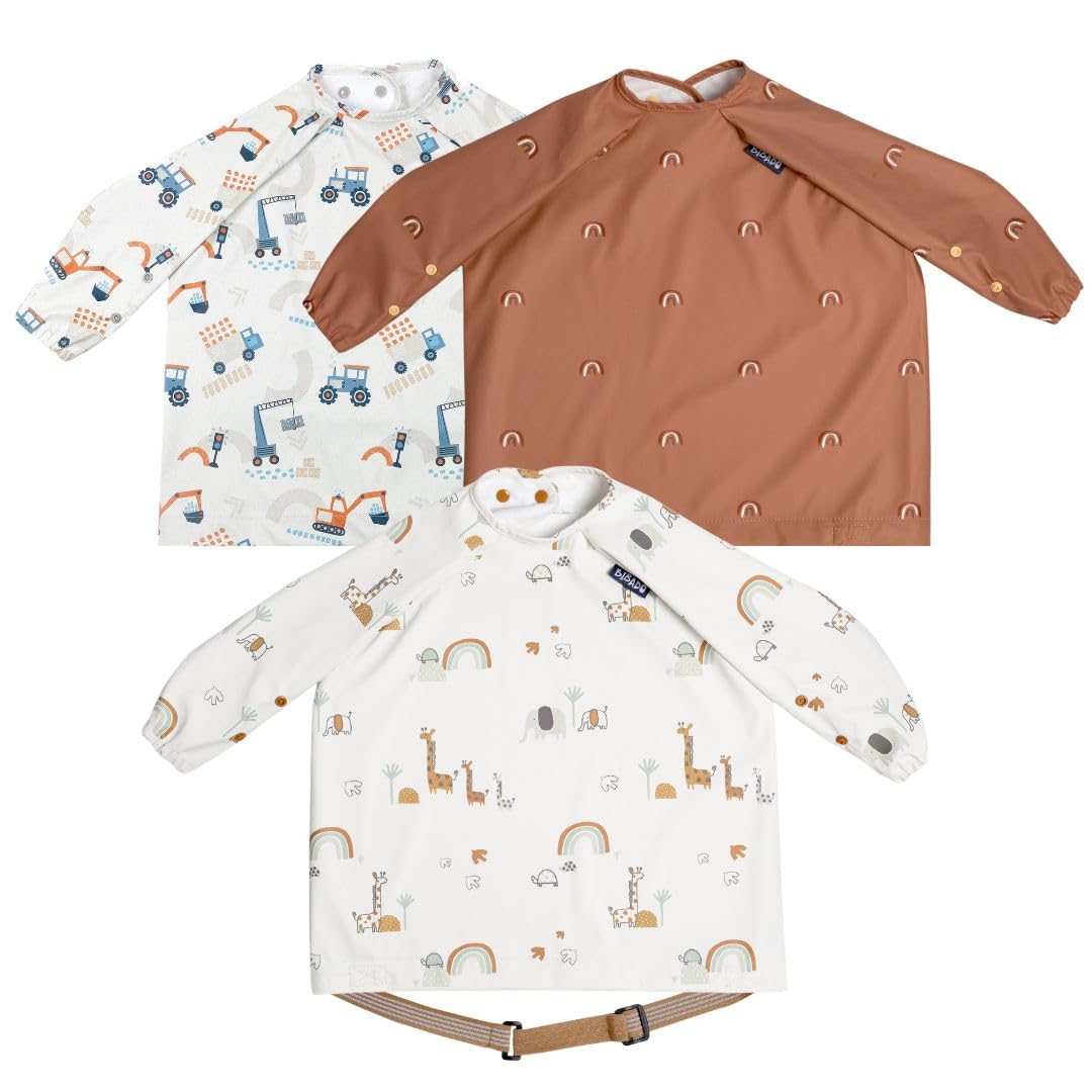BIBaDO Long Sleeve Baby Bibs - Coverall Weaning Bib with Highchair Strap