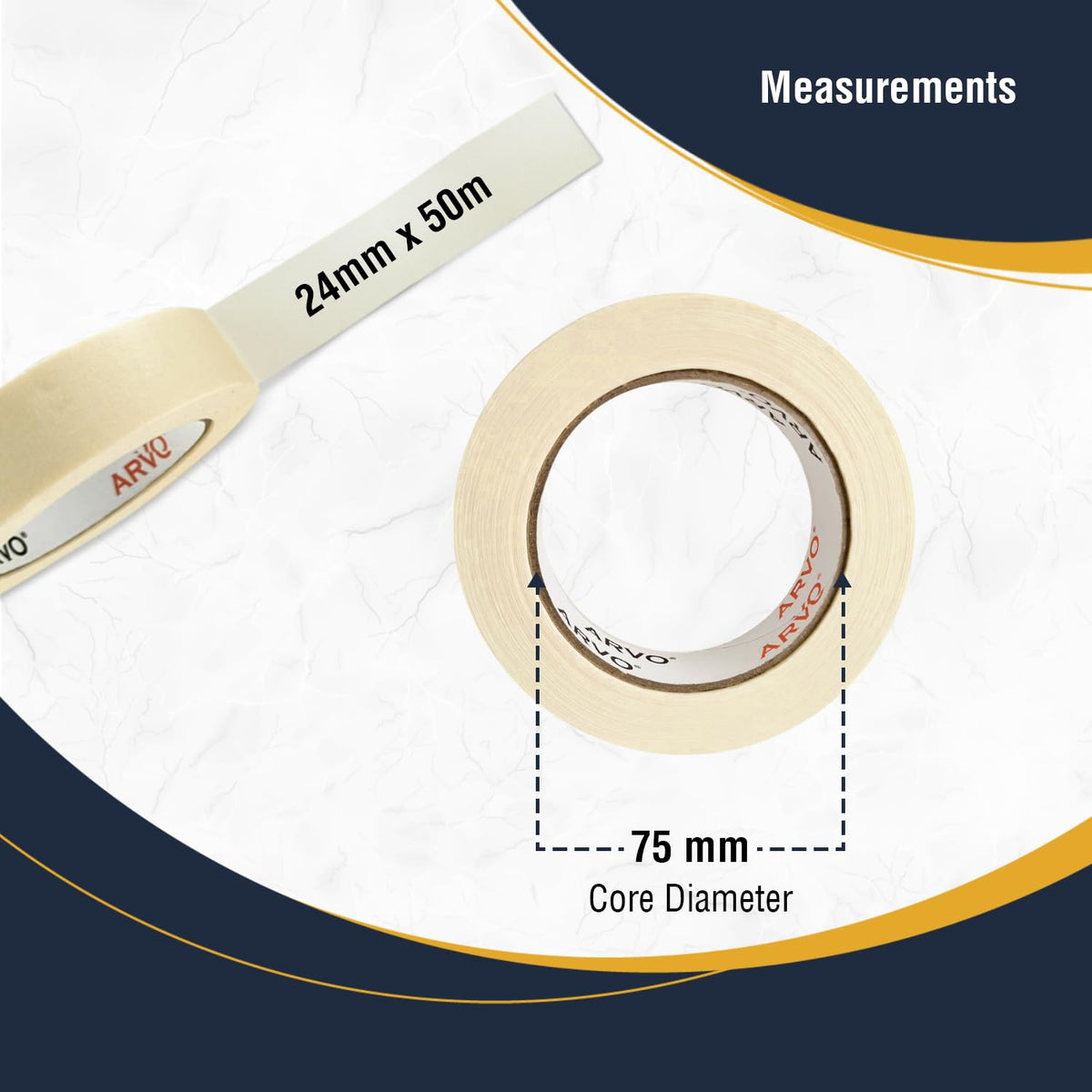 ARVO Masking Tape for Painting – 24 mm x 50 m Decorators Painters Tape | Medium-High Adhesion, Crepe Paper for Walls, Trim & Multi-Surface Indoor Decorating – Pack of 1