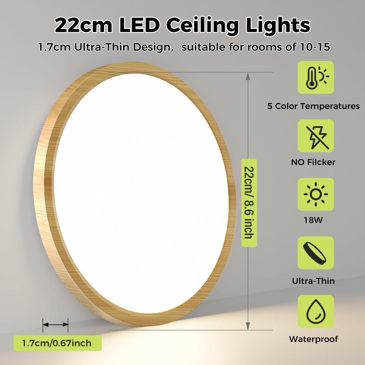 hepside 2 Pack Bathroom Ceiling Light 30cm, 3000K/3500K/4000K/5000K/6500K 5CCT LED Ceiling Lights, 24W, Modern, Waterproof, Round Flush Mount for Bathroom, Kitchen, Bedroom, Hallway